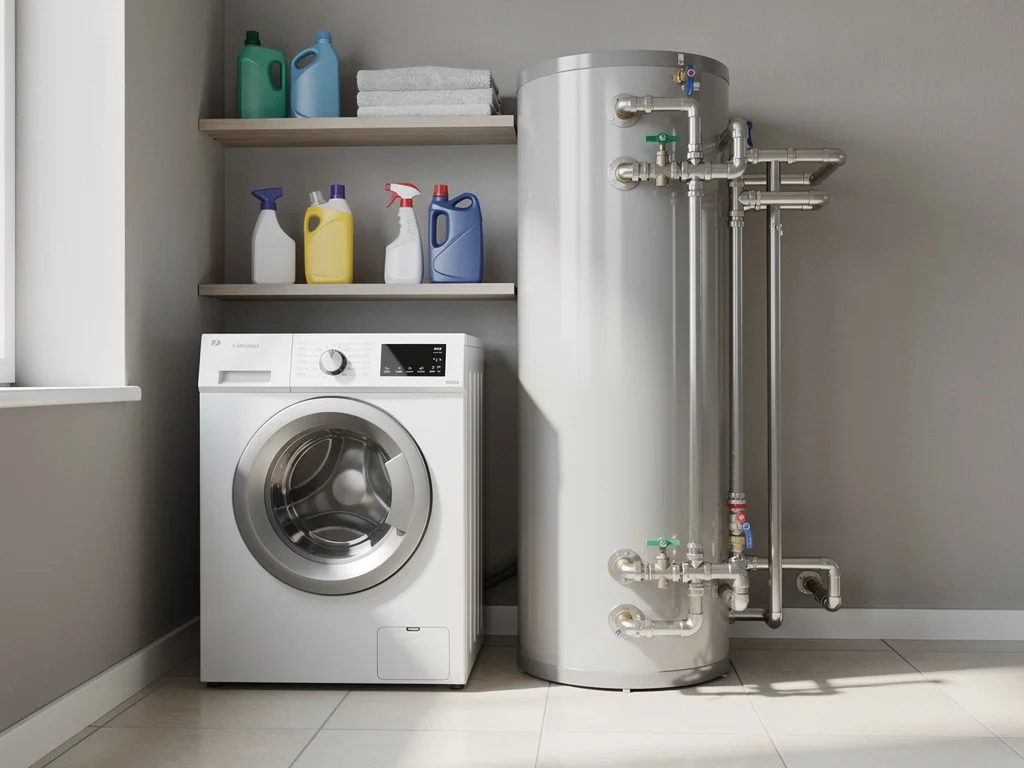 Ballon thermodynamique pour eau chaude sanitaire installé dans un cellier